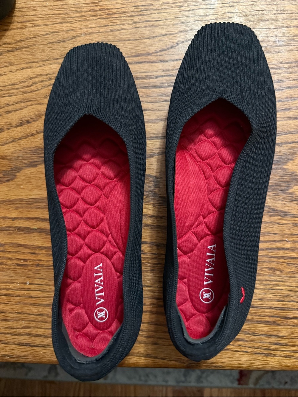 Women's Black Knit Ballet Flats with Red Insole